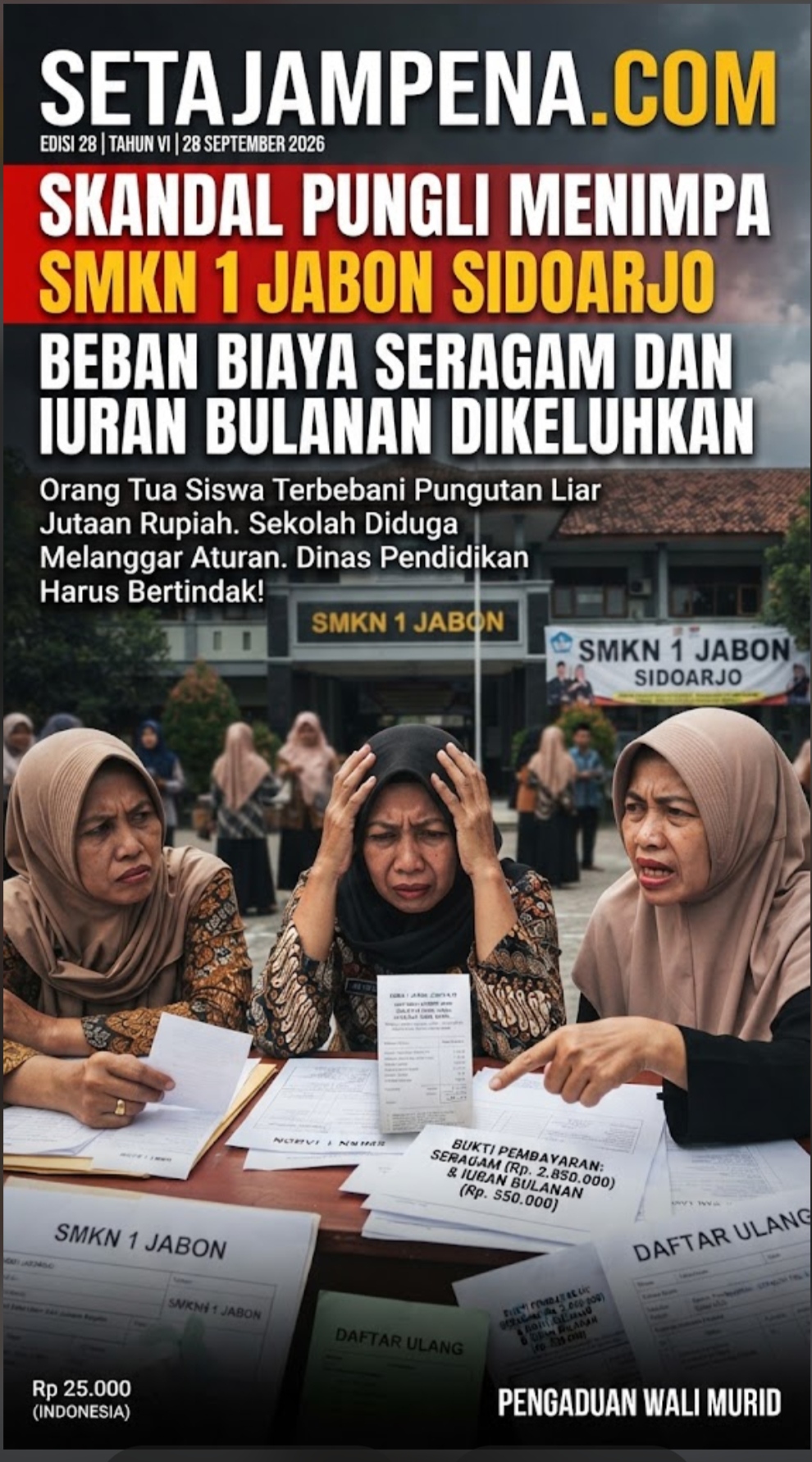 Skandal Pungli Menimpa Wali Murid SMKN 1 Jabon Sidoarjo, Beban Biaya Seragam dan Iuran Bulanan Dikeluhkan