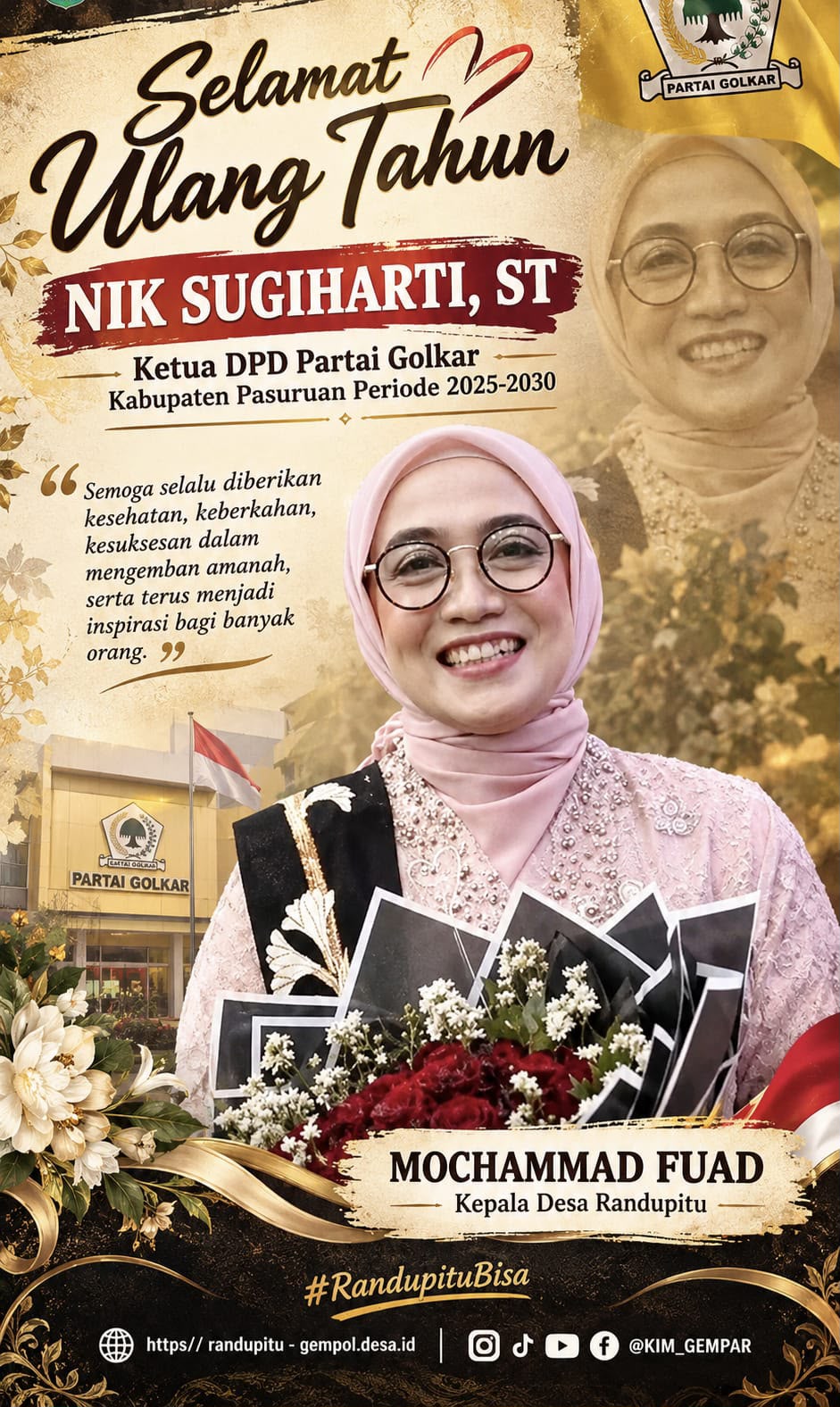 Kepala Desa Randupitu Sampaikan Ucapan Selamat Ulang Tahun untuk Ketua DPD Golkar Pasuruan Nik Sugiharti